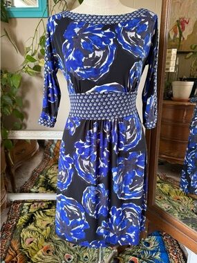 Alfani Blue Floral Fit-and-Flare Dress with attached ties, size L